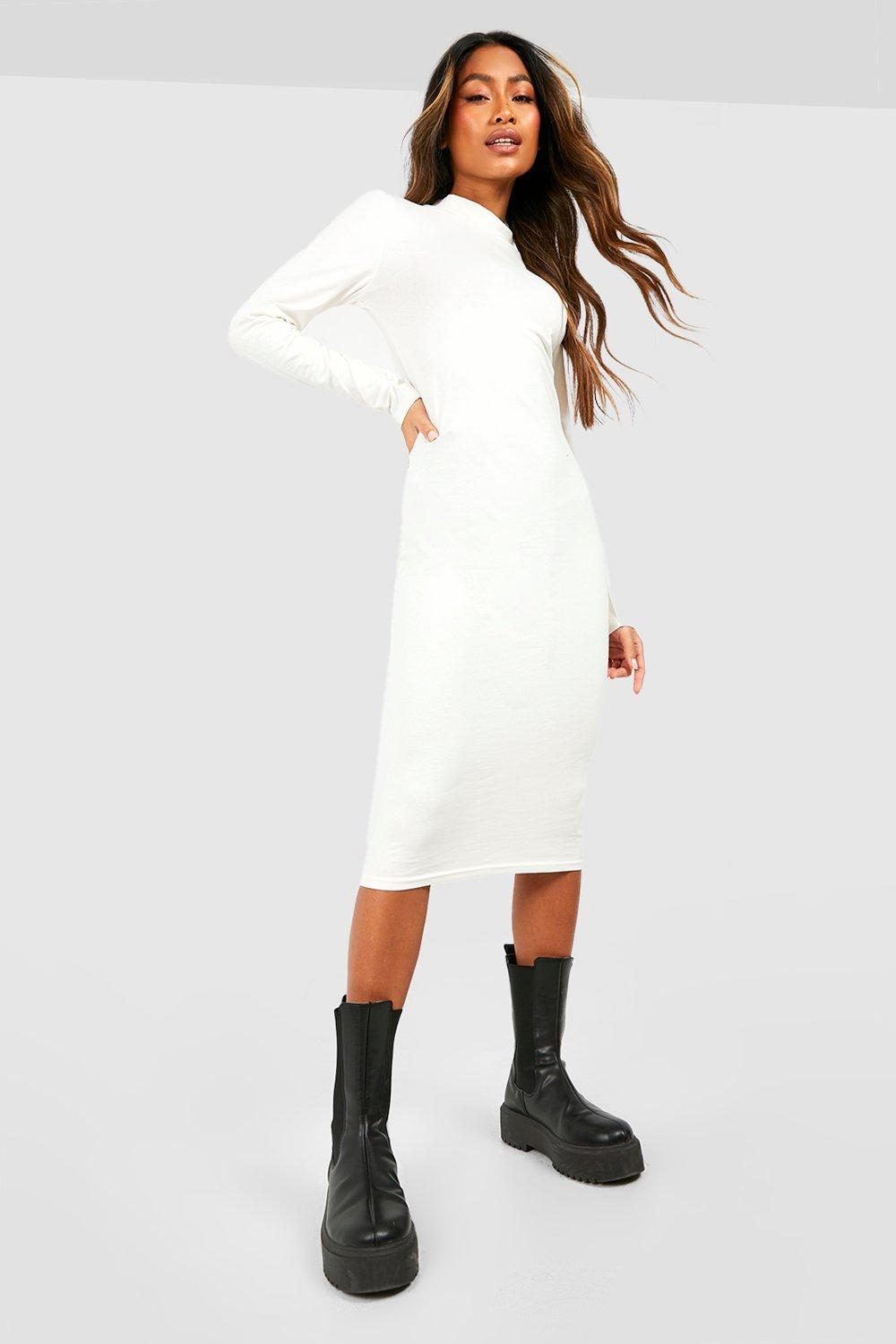 High Neck Long Sleeve Midi Dress | boohoo